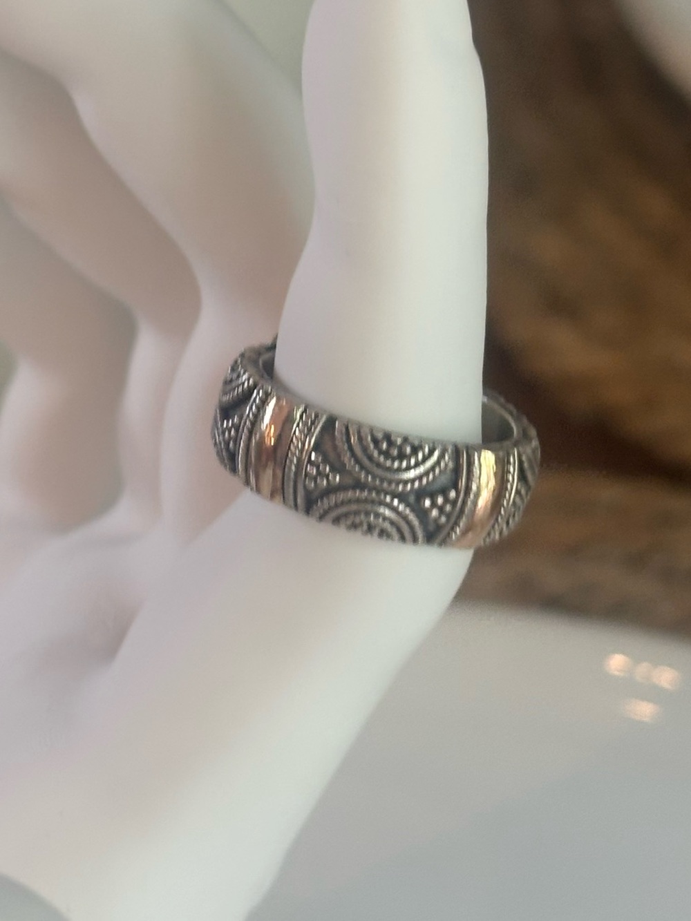 UARTI BA Bali 925 Sterling Silver 18K Yellow Gold Scroll Band Ring Size 6.75 8g - Picture 9 of 9